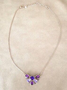 Vintage Purple Rhinestone Gold Tone Chain Signed NRT Statement Necklace